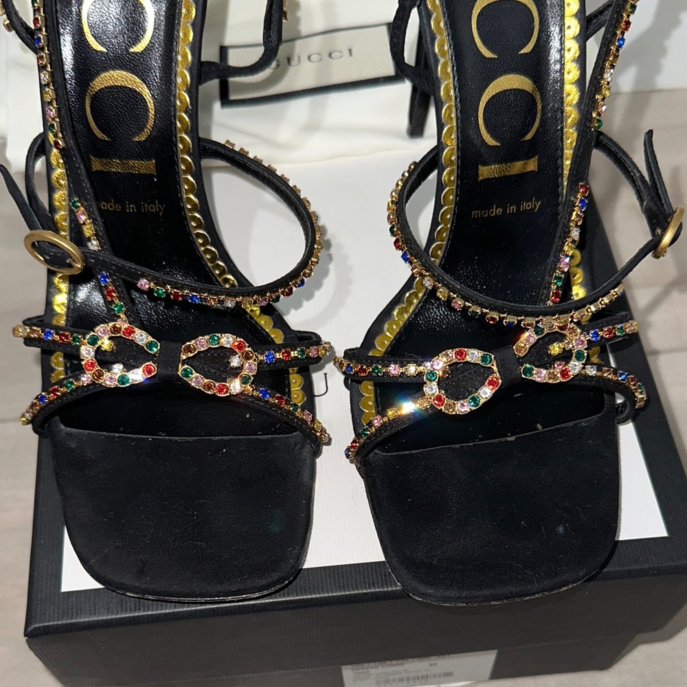 Gucci Black and Gold Embellished Heels - Picture 3 of 10